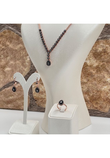 Elmas Montür Rosegold Su Yolu Damla Gümüş Set Takım Rose Gold