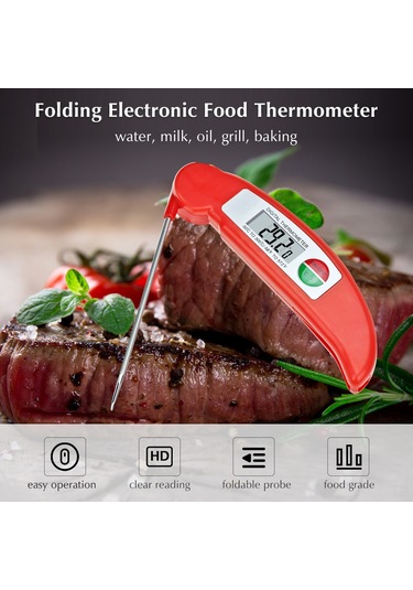 Konesam Katlanabilir Gıda Termometresi - Hızlı Ölçüm, Led Ekran, 304 Paslanmaz Çelik Prob, -50 C/+300 C Aralığı, Beyaz