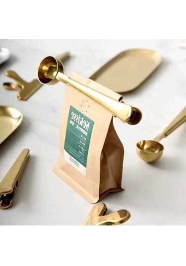 Pazly Altın Kahve Kaşığı Seti - Şık Pratik Aksesuar - Paslanmaz Çelik Stand Altın