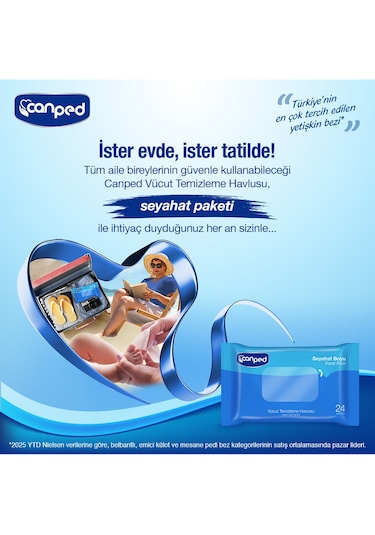Canped Vücut Temizleme Havlusu Seyahat Paket 24 Lü X 6 Adet 6'lı Set