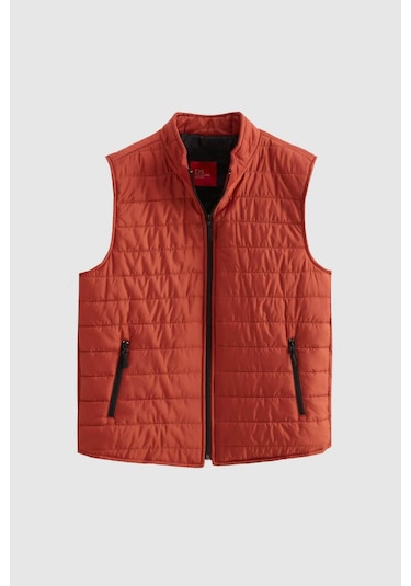 D's Damat Regular Fit Kiremit Dik Yaka Elyaf Dolgulu Mevsimlik Erkek Fermuarlı Yelek Mont 7HF07ORT42611