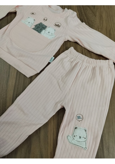 Egişbaby Kız Bebek Ayıcık Baskılı İkili Takım Açık Pembe