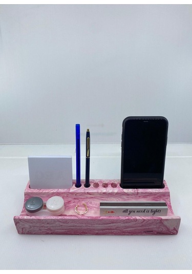 Mermer Desenli Beton Ev Ofis Masa Düzenleyici Kalemlik Organizer Pembe Pempe