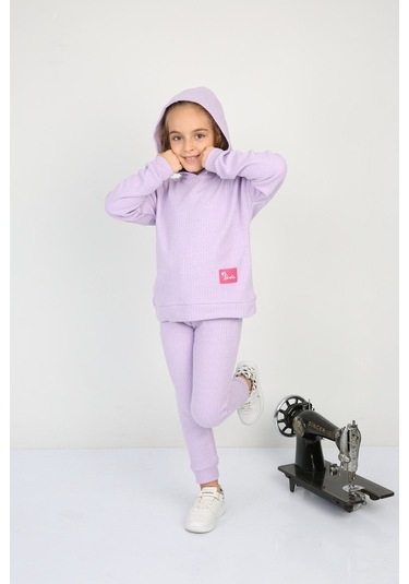 Ribana Oversize Kapüşonlu Arma Detaylı Alt Üst Takım Lila