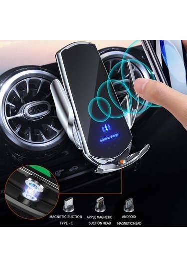 Wondernest Q3 Kızılötesi İndüksiyon Manyetik Araç Şarj Braketi, Mikro Usb + 8 Pin + Usb-c Konnektör Siyah Siyah