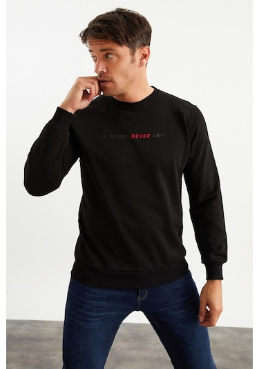 Mysport 5013 Erkek Bisiklet Yaka Baskılı Sweatshirt-siyah Siyah
