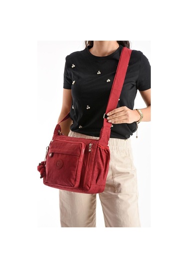 Kadın Postacı Çanta Hafif Klinkır Kumaş 30 27 Cm Çapraz Askılı Omuz Çantası Günlük Kol Çantası Bordo
