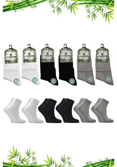 Bambu Kadın Yarım Konç Renkli Dikişsiz Düz Çorap 6'lı Paket Çok Renkli