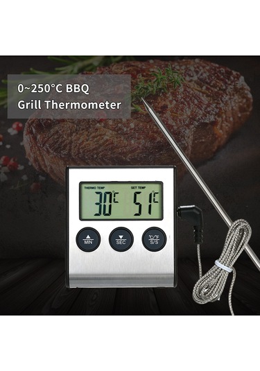 Dianziye Mutfak Ve Bbq İçin Gelişmiş Gıda Termometresi - Sondalı, Sayım Geri Sayımı Ve Alarm Özellikli, 0-250 C Aralığında Ölçüm Pil Dahil Değil