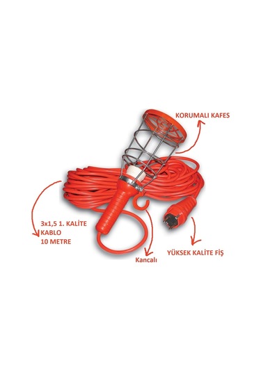 10 Metre Kablolu Taşınabilir Baladoz Seyyar Duy - 220V 10 Metre