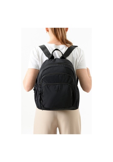 Paul Brand Kadın 3 Bölmeli Haif & Geniş Hacimli Suya Dayanıklı Klinkır Kumaş Günlük Sırt Çantası Mat1109 Siyah