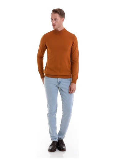 Hatemoğlu Regular Fit Düz Yarım Balıkçı Yaka Erkek Triko Kazak Camel