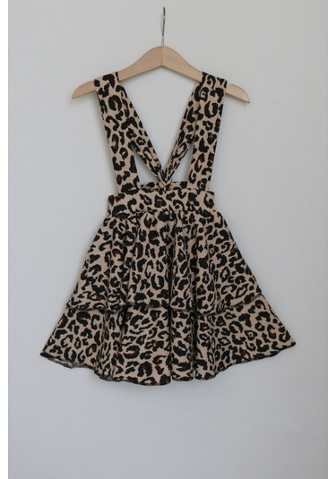 Kız Çocuk Helen Leopar Askılı Kat Kat Bağlama Jile Elbise
