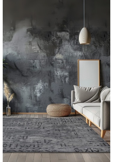 Venüs Yumuşak Pamuk Dokuma Kilim Kaymaz Tabanlı Antrasit Iskandinav Halı Salon Ve Mutfak Halısı Antrasit