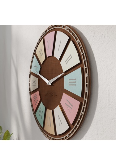 Dekoratif Çift Kat Kavak Ahşaplı Duvar Saati Kahverengi