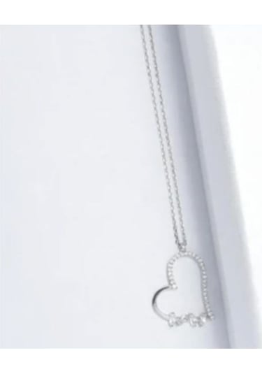 925 Ayar Gümüş Baget Kalp Zirkon Taşlı Kolye