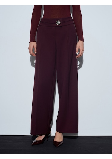 Dilvin 72244 Gold Düğmeli Geniş Paça Pantolon-bordo Bordo