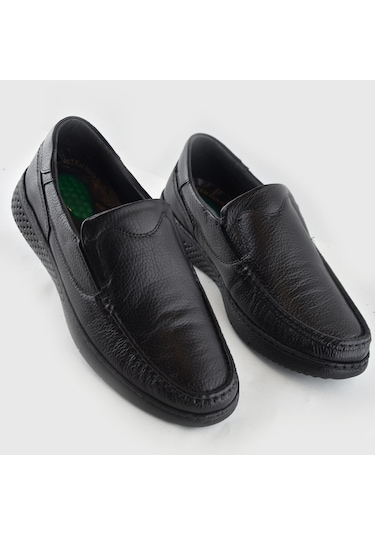 9575 Ortopedik Taban Siyah Hakiki Deri Erkek Ayakkabı Yazlık Mevsimlik Siyah