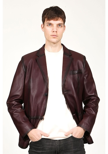 Dericlub E2246 Gerçek Deri Erkek Blazer Ceket-Bordo