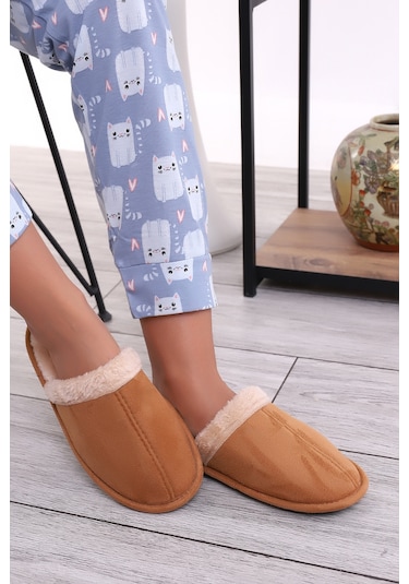 Wordex U050 Unisex Kışlık Ev İçi Kürklü Yünlü Terlik Hardal