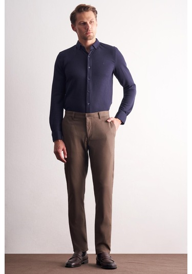 Kahverengi Yan Cep Düz Paça Pamuklu Comfort Fit Chino Casual Pantolon 1003255167 Kahverengi