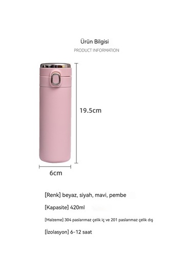 Akıllı Sıcaklık Göstergesi Paslanmaz Çelik Termos Kupa - Beyaz