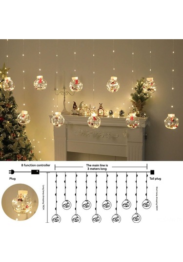 Moveevo Noel Led Işık Zinciri - Santa/snowman/ağaç Şekilli Toplar, Usb, Ip54 Su Geçirmez, 3m Uzunluk, Sıcak Beyaz Işık