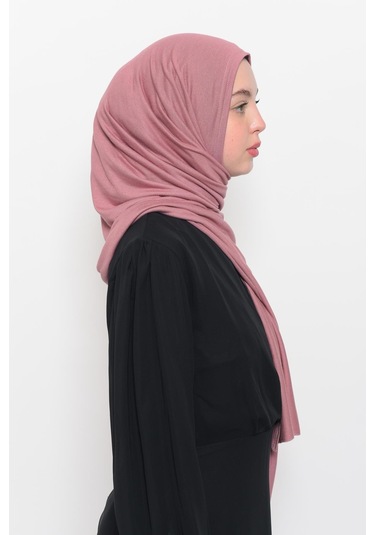 Hazır Pratik Geçmeli Lüks Düz Penye Şal Çapraz Hizalı Gül Kurusu