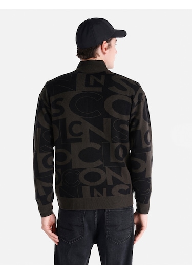 Colins Regular Fit Fermuarlı Baskılı Triko Siyah Erkek Hırka Cl1065574 Siyah