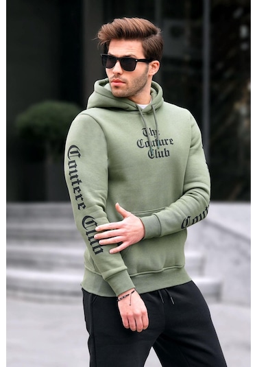 Madmext Haki Baskılı Kapşonlu Sweatshirt 2877-haki Haki