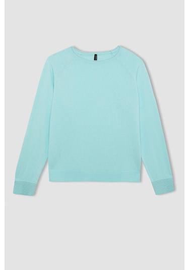 DeFacto Regular Fit Bisiklet Yaka Simli Triko Kazak Tunik D1580AX24WNTR423 Turkuaz