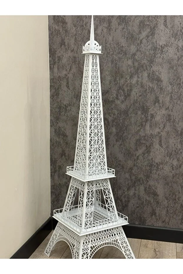 Metal Eyfel Kulesi Cnc Kesim 120 Cm Beyaz