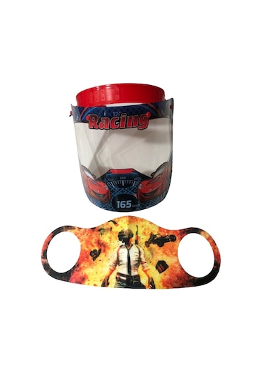 Gürbey Racing Baskılı Çocuk Siperlik + Pubg Desenli Çocuk Maske
