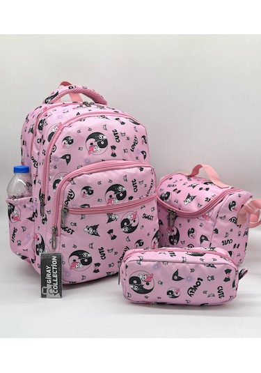 Megihero Sevimli Karakter Desenli Beslenmeli İlkokul Çanta Seti