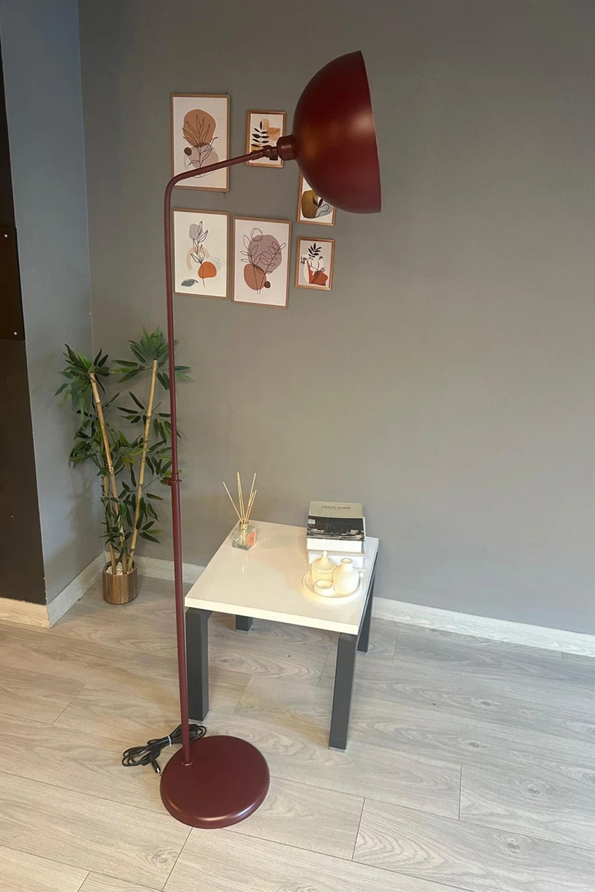 Vişne Çürüğü Lambader Hareketli Başlık Dekoratif Metal Oturma Odası Çalışma Odası Zemin Bordo