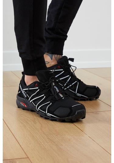 Rahat Kalıp Şeritli Lastik Bağcıklı Erkek Siyah Beyaz Trekking Ayakkabı Tb160-0 Siyah Beyaz