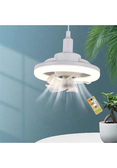 360 Dönen Tavan Vantilatörü Işık E27 Akıllı Fan Uzaktan Kumandalı Led Fan Işık Oturma Odası Yatak Odası Üst 48 W 5612 Renkli