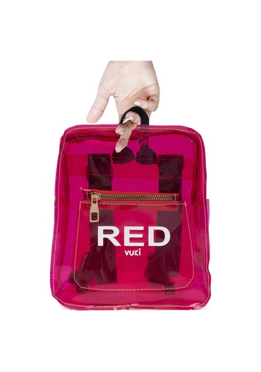 Renkli Şeffaf Mini Sırt Çantası Kırmızı