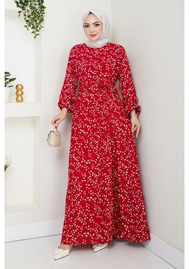 Semar Dokuma Viskon Elbise 1541 - Bordo Bordo