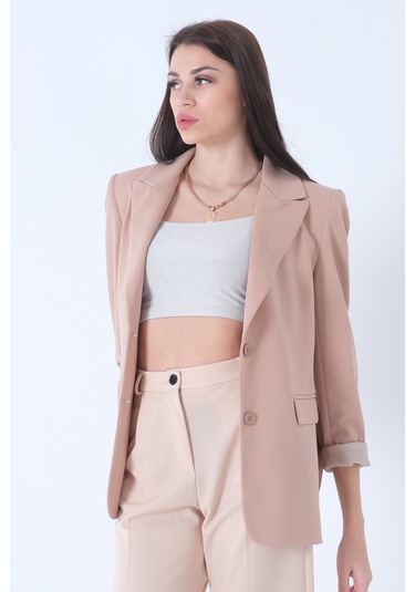 Feminist Bej Vatkalı Astarlı Blazer Ceket 0105110.55 Bej