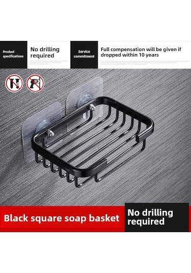 Teltree Banyo Sabunluk Duvar Takımı: Delme Yok Süper Lehimli Siyah Alüminyum Ağı, Su Akışlı Tasarım, Sabunu Kurutup Korur, Konforlu Saklama Diğer