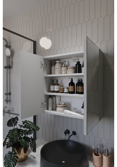 Everest İki Kapaklı Aynalı 60x60 Lavabo Üstü Banyo Dolabı Beyaz
