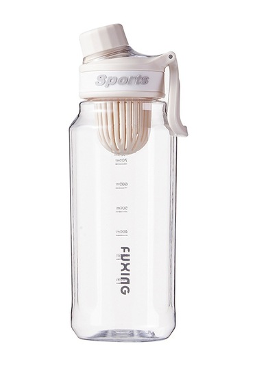 Velvettides Minimalist Spor Su Bardağı Erkek Ve Kadın Öğrenciler Açık Taşınabilir Su Isıtıcısı Fitness Yüksek Değerli Çay Bardağı Çay Sepeti Plastik Bardak 1000ml Beyaz