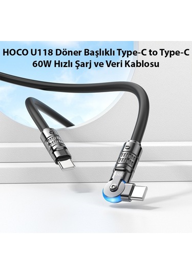Hoco U118 Döner Başlıklı Type-c To Type-c 60w Hızlı Şarj Ve Veri Kablosu