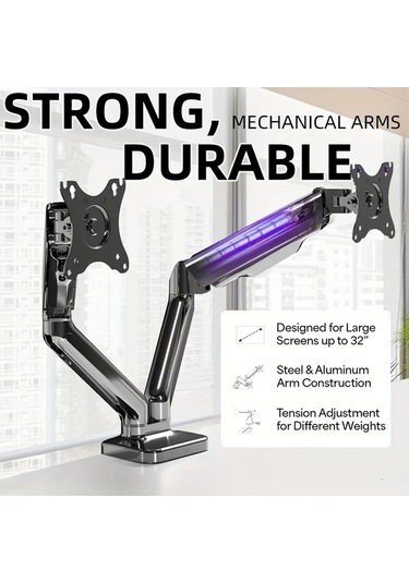 Honeybeeshop Tek Ekran Beyaz 33-81 Cm Döner Kol Monitör Standı Vesa 75x75/100x100 C-clamp Taban