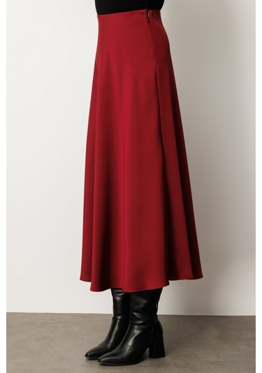 Ekol Kadın Maxi Boy Volanlı Etek 2027 Bordo Bordo