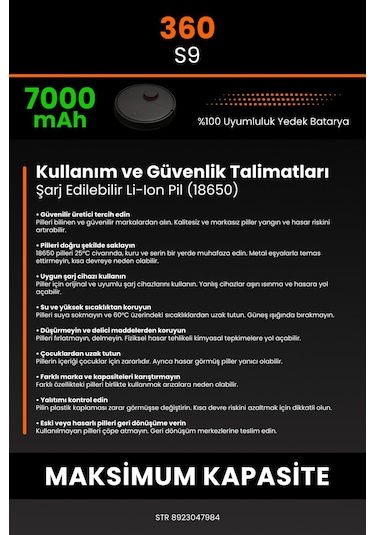 360s9 7000.mah Robot Süpürge Bataryası