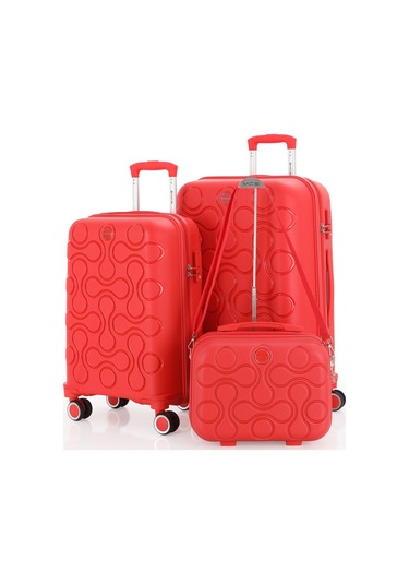 Mçs Polipropilen 3lü Valiz Seti Orta & Kabin & Makyaj V376 S23sy1000052-set 00004 Kırmızı