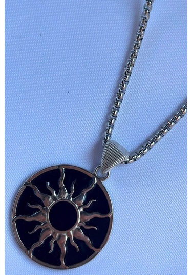 Güneş Tanrısı El İşçiliği Paslanmaz Çelik Zincir Erkek Kolye Gümüş