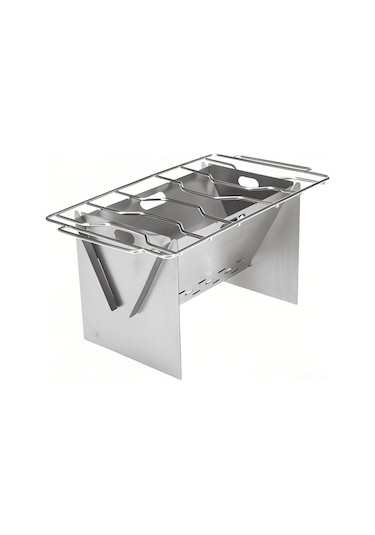 Jeemson Dışarıda Çalışır Çelik Katlanabilir Odun Fırını + Üfleme Çubuğu, Kamp Ve Bisiklet Turları İçin Mangal Tepsili Ateşli Pişirme Aleti Gümüş